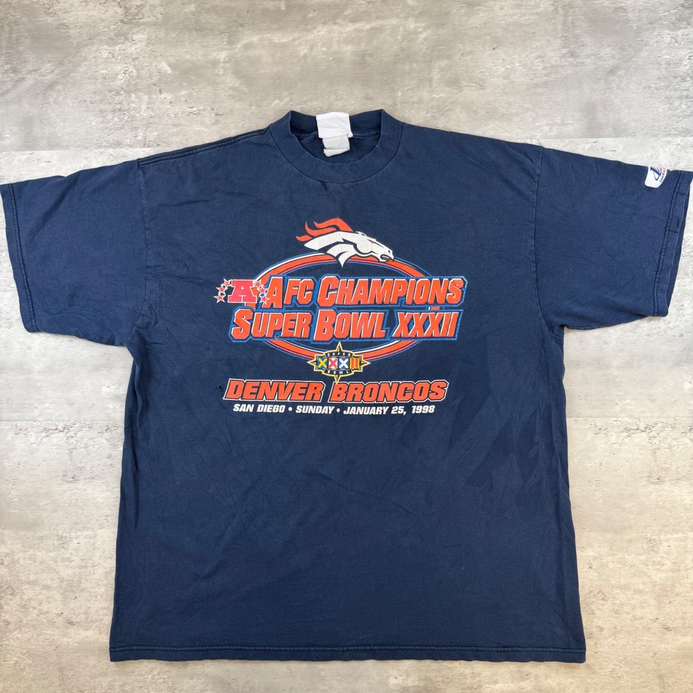 Vintage Logo Athletic Denver Broncos Super Bowl XXXII AFC Champions T-Shirt Navy